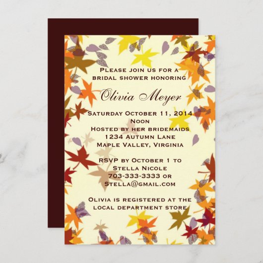 Herfst herfst laat Bridal Shower-uitnodiging Kaart (Voorkant / Achterkant)