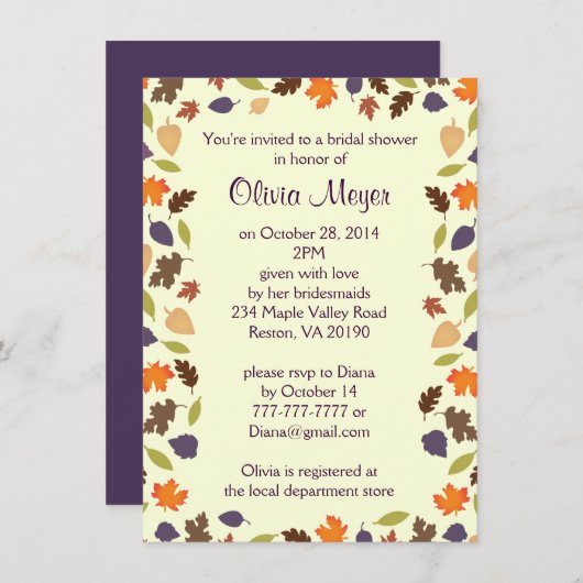 Herfst herfst laat Bridal Shower-uitnodiging Kaart (Voorkant / Achterkant)