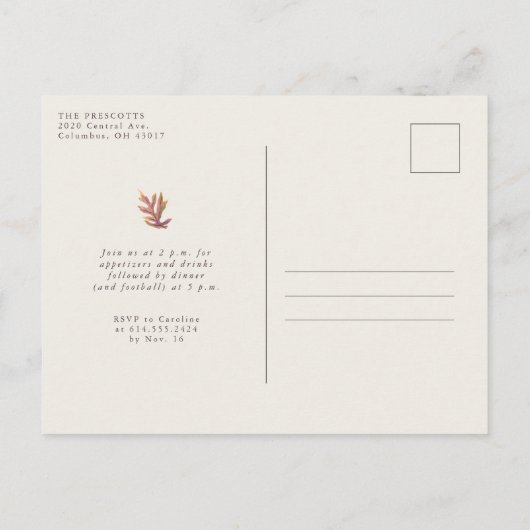 Herfst herfst laat eenvoudig plum over uitnodiging briefkaart (Achterkant)