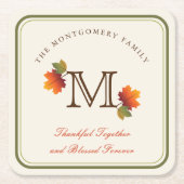 Herfst/herfst laat familie monogram Thanksgiving Kartonnen Onderzetters (Voorkant)