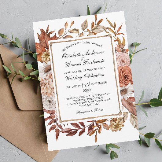 Herfst herfst laat Floral-formale legante bruiloft Kaart