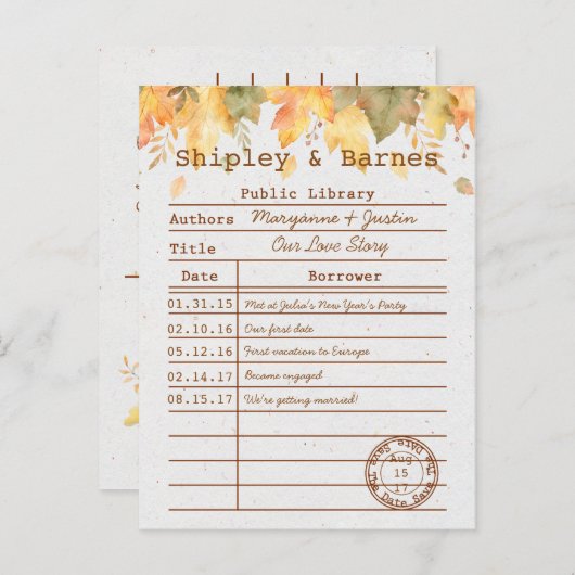 Herfst Herfst laat Library Kaart de datum opslaan (Voorkant / Achterkant)