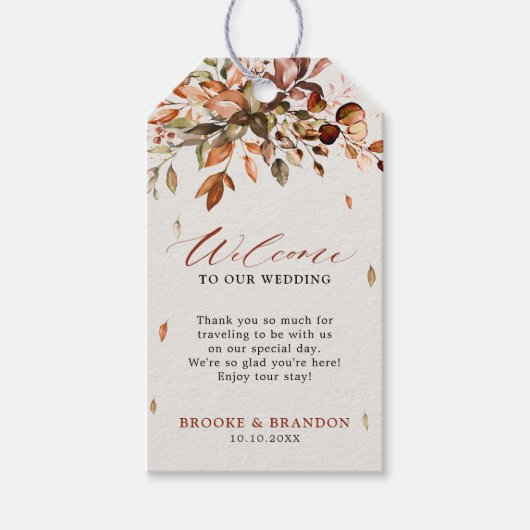 Herfst herfst laat rustieke land bruiloft welkom cadeaulabel (Voorkant)