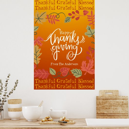 Herfst herfst laat typografie blij Thanksgiving Poster (Keuken)