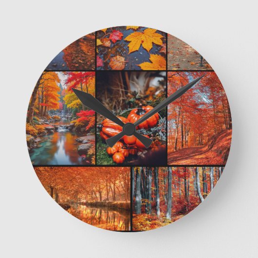 Herfst Herfst Landschap Foto Collage Art Ronde Klok (Voorkant)