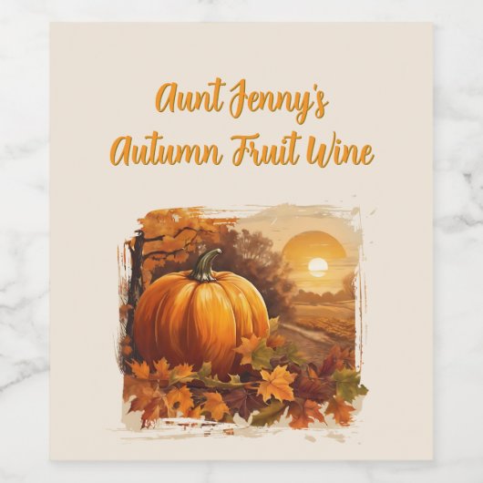 Herfst Herfst Landschap Pompoen Wijn Etiket (Enkel label)