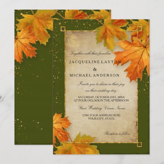 Herfst herfst leder leve leves legant Wedding Kaart (Voorkant / Achterkant)