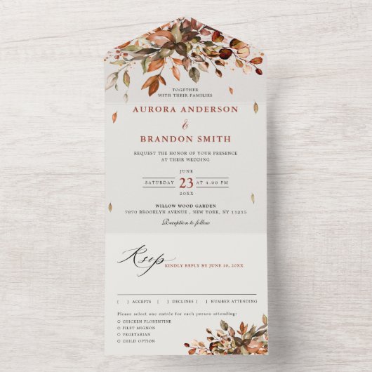 Herfst herfst leest roestrijk land boho Wedding All In One Uitnodiging (Binnen)