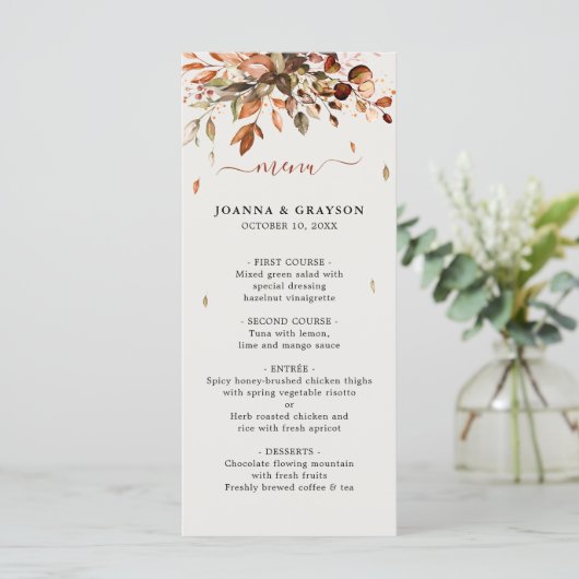 Herfst herfst leest roestrijk land boho Wedding Menu (Staand voorkant)