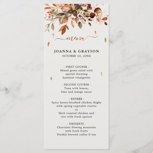 Herfst herfst leest roestrijk land boho Wedding Menu (Voorkant)