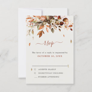 Herfst herfst leest roestrijk land boho Wedding RSVP Kaartje
