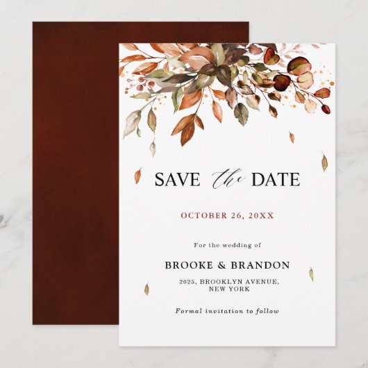 Herfst herfst leest roestrijk land boho Wedding Sa Save The Date (Voorkant / Achterkant)