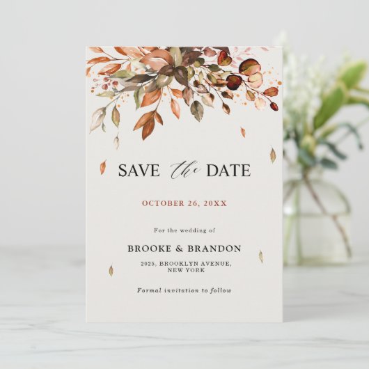 Herfst herfst leest roestrijk land boho Wedding Save The Date (Staand voorkant)