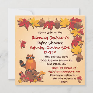 Herfst herfst lekt met Raccoon Baby shower nodigt  Kaart