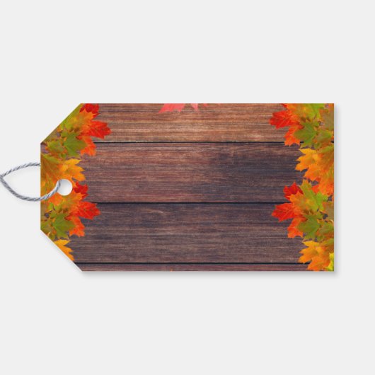 Herfst herfst lekt op Barn Wood Happy Thanksgiving Cadeaulabel (Achterkant Horizontaal)