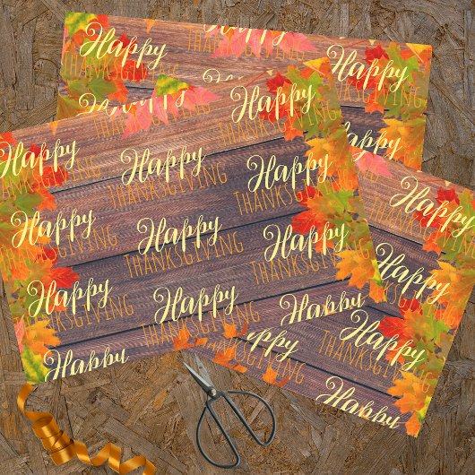 Herfst herfst lekt op Barn Wood Happy Thanksgiving Inpakpapier Vel