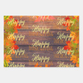 Herfst herfst lekt op Barn Wood Happy Thanksgiving Inpakpapier Vel (Voorkant)