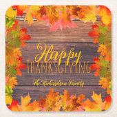 Herfst herfst lekt op Barn Wood Happy Thanksgiving Kartonnen Onderzetters (Voorkant)