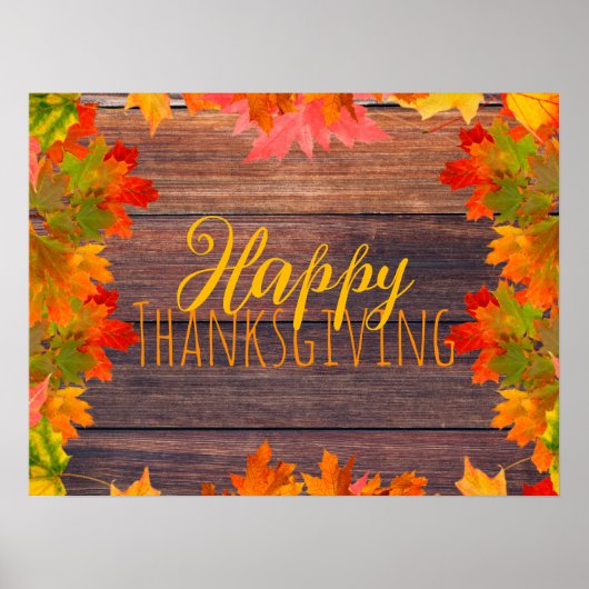 Herfst herfst lekt op Barn Wood Happy Thanksgiving Poster (Voorkant)
