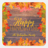Herfst herfst lekt op Barn Wood Happy Thanksgiving Vierkante Sticker (Voorkant)