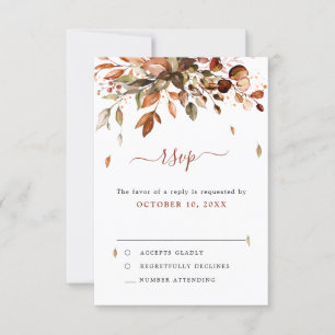 Herfst herfst leveert roestrijk land Boho Wedding RSVP Kaartje