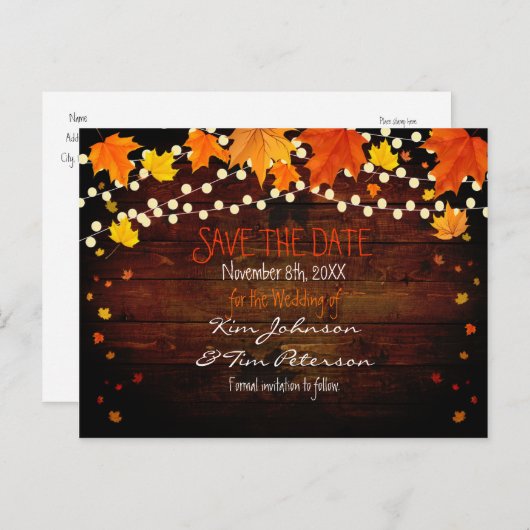 Herfst Herfst Lights Rustiek Briefkaart Save Date (Voorkant / Achterkant)