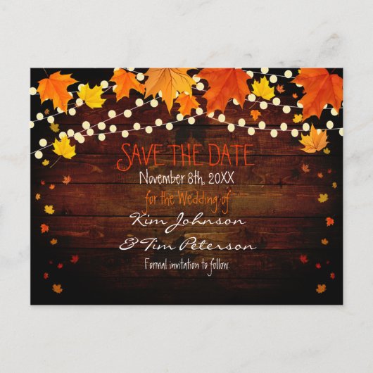 Herfst Herfst Lights Rustiek Briefkaart Save Date (Voorkant)