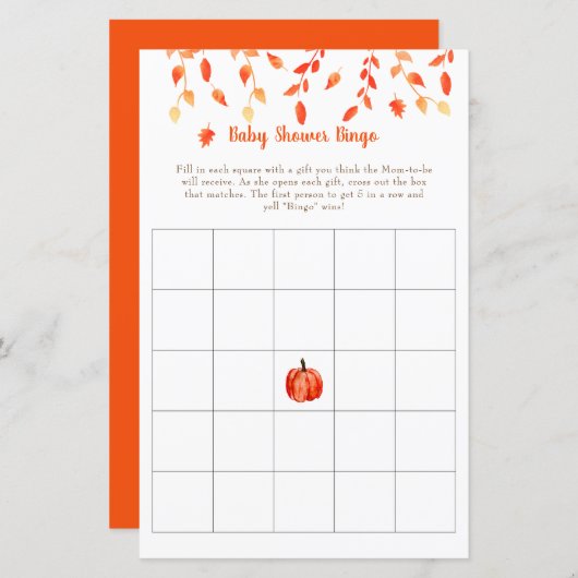 Herfst herfst Little Pumpkin Baby shower Bingo Gam (Voorkant / Achterkant)