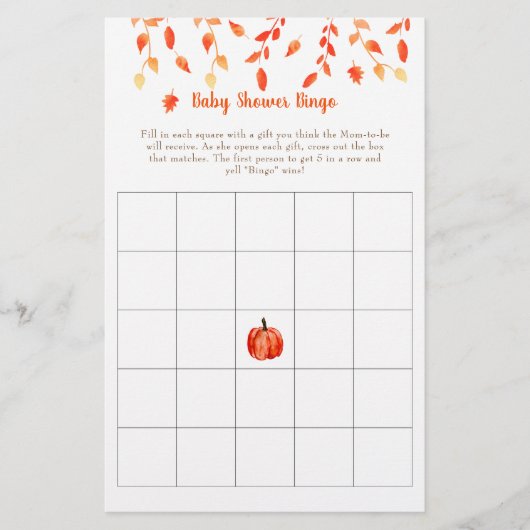 Herfst herfst Little Pumpkin Baby shower Bingo Gam Flyer (Voorkant)