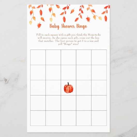 Herfst herfst Little Pumpkin Baby shower Bingo Gam Flyer (Voorkant)