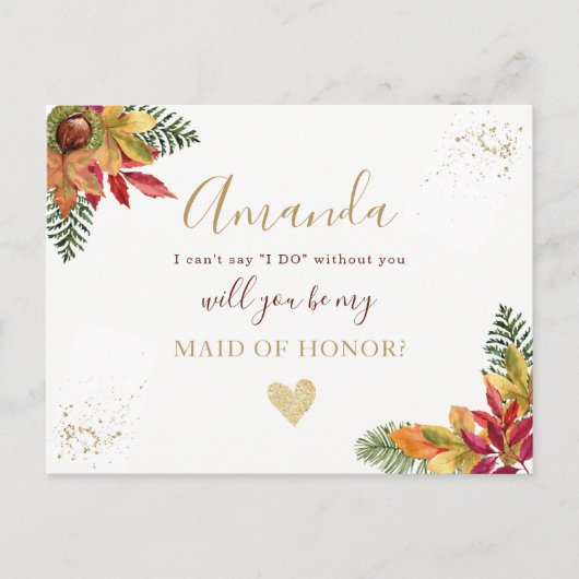 Herfst Herfst Maid of Honor Bridesmaid voorstel Uitnodiging Briefkaart (Voorkant)
