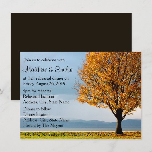 Herfst herfst Maple Tree Rehearsal Dinner Kaart (Voorkant / Achterkant)