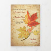 Herfst Herfst Maples Leaves Bruiloft Tri-Fold Prog