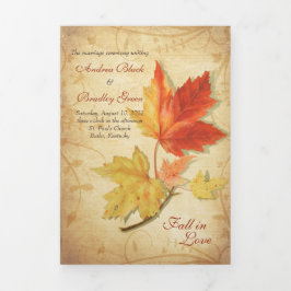 Herfst Herfst Maples Leaves Bruiloft Tri-Fold Prog Drieluik Programma