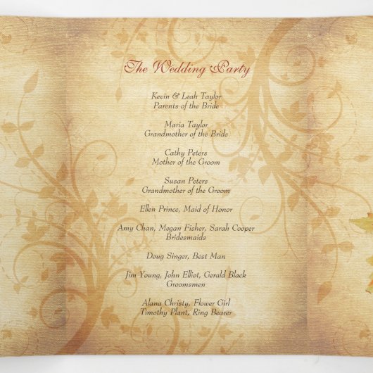 Herfst Herfst Maples Leaves Bruiloft Tri-Fold Prog Drieluik Programma (Binnenkant midden)