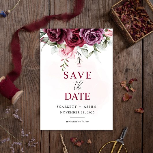 Herfst Herfst Merlot Floral Wedding Save the Date Kaart