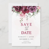 Herfst Herfst Merlot Floral Wedding Save the Date Kaart (Voorkant)