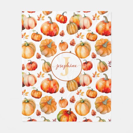 Herfst Herfst Monogram Naam Pompoenen Fleece Deken (Voorkant)