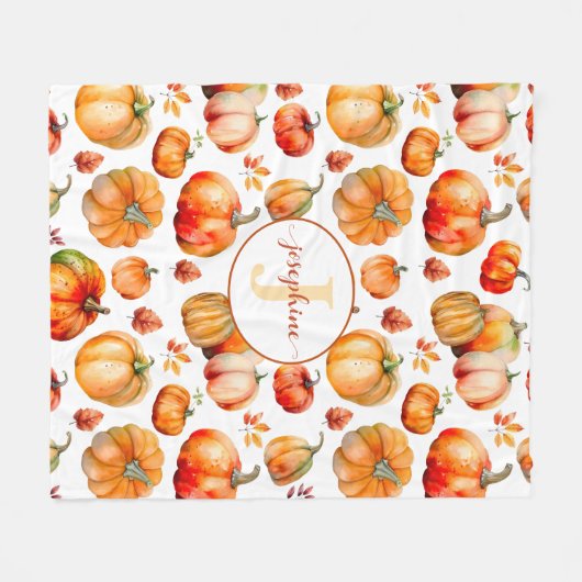 Herfst Herfst Monogram Naam Pompoenen Fleece Deken (Voorkant (Horizontaal))