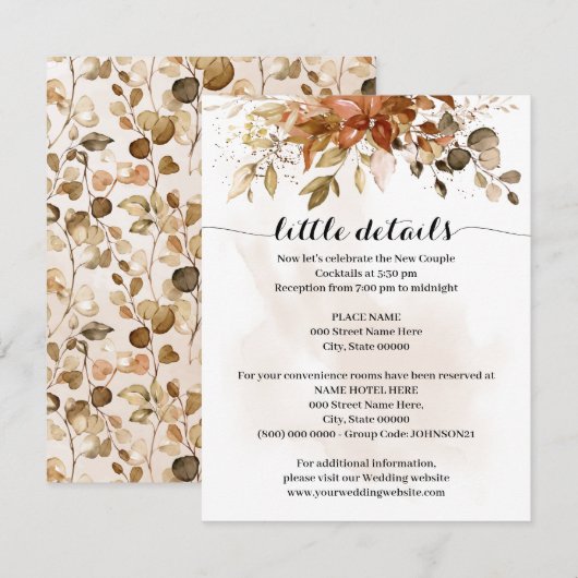 Herfst herfst oliage Wedding Insert Kaart (Voorkant / Achterkant)