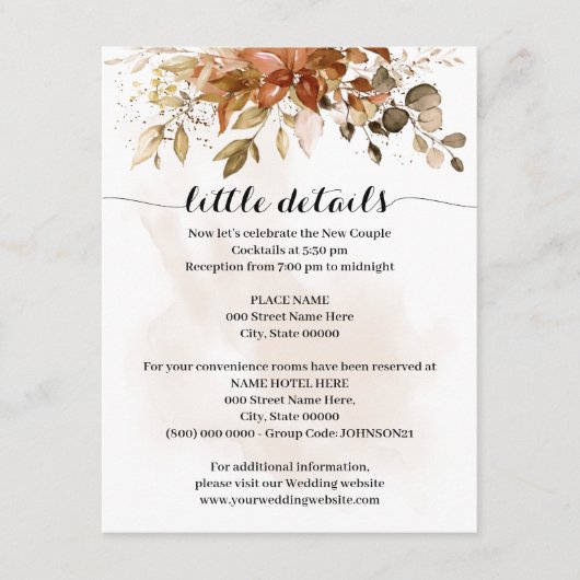 Herfst herfst oliage Wedding Insert Kaart (Voorkant)