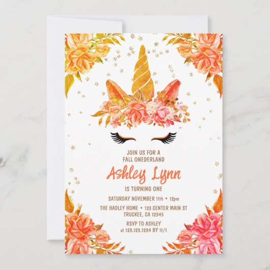 Herfst Herfst Onederland Eenhoorn 1e Verjaardag Kaart (Voorkant)