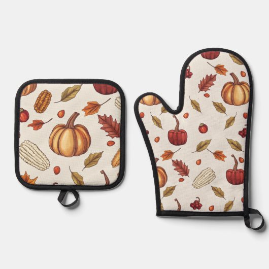 Herfst Herfst Oogst Thanksgiving Schort Ovenwant & Pannenlap Set (Voorkant)
