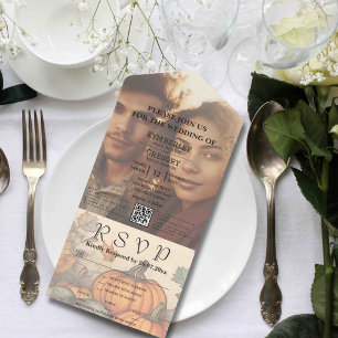 Herfst Herfst Oogst Waterverf Stijl Foto QR Code All In One Uitnodiging