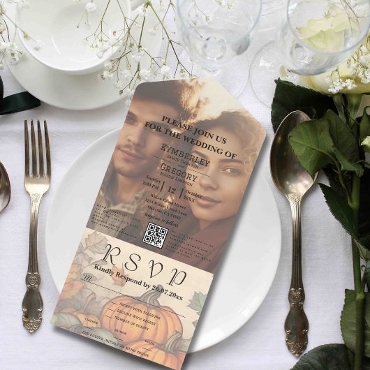 Herfst Herfst Oogst Waterverf Stijl Foto QR Code All In One Uitnodiging