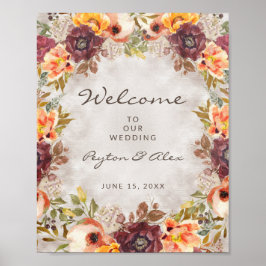 Herfst herfst Oranje Burgundy Floral Wedding Welko Poster