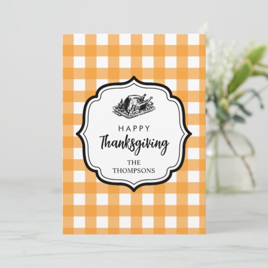 Herfst herfst Oranje Thanksgiving Pset Turkije Feestdagenkaart (Staand voorkant)