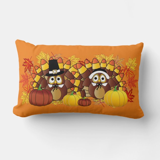 Herfst herfst Owl Turkey Pilgrims | THANKSGIVING Kussen (Voorkant)