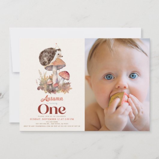 Herfst/Herfst Paddestoel Hedgehog 1e Verjaardag Fo Kaart (Voorkant)