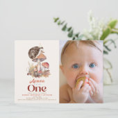 Herfst/Herfst Paddestoel Hedgehog 1e Verjaardag Fo Kaart (Staand voorkant)